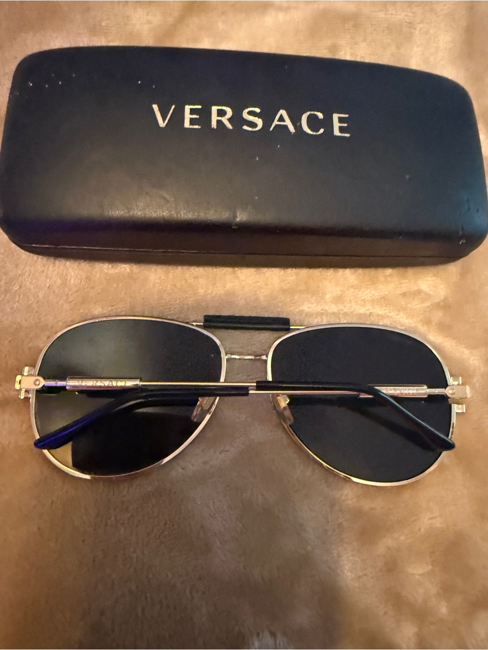 Versace Black Lens Gold Frame Aviator Sunglasses with Case